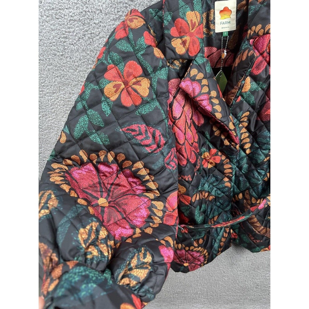 Farm Rio Flowerdoscopic Flower Belted Puffer Coat Size Small - Picture 5 of 11